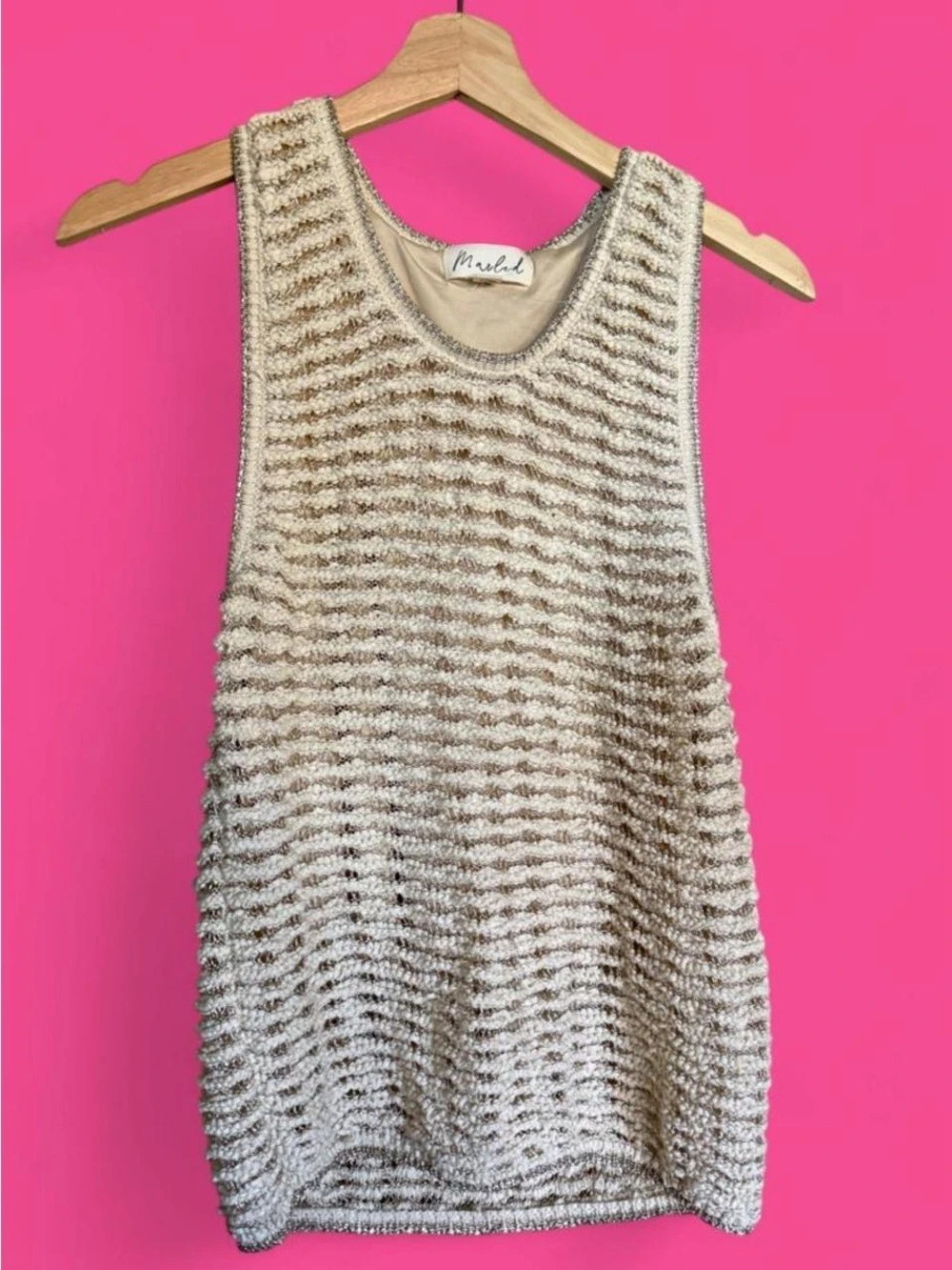 Marled Striped double lined Tank Top in Ivory White/Metallic Size Small Like New